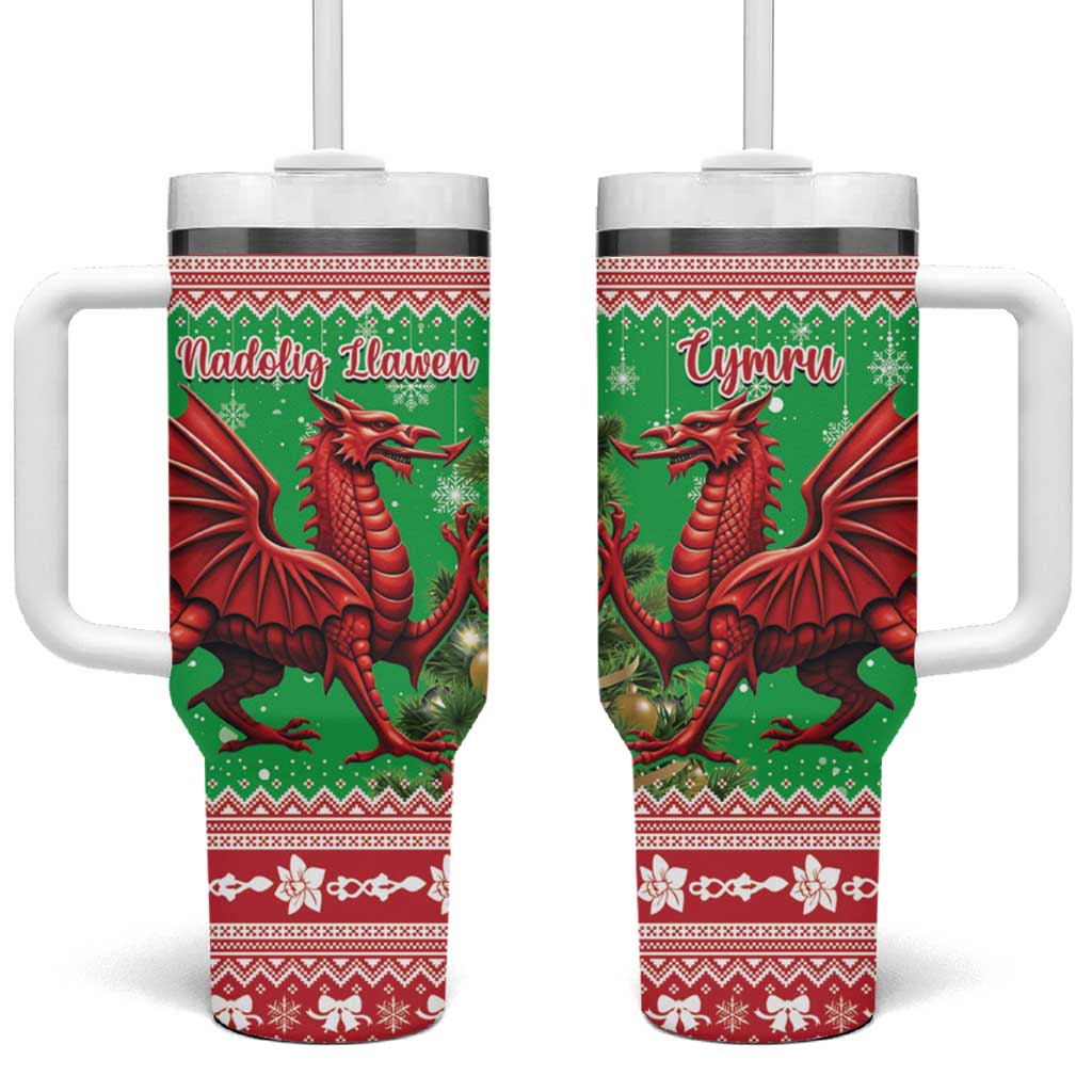 Wales Christmas Tumbler With Handle Welsh Dragon Nadolig Llawen - Wonder Print Shop