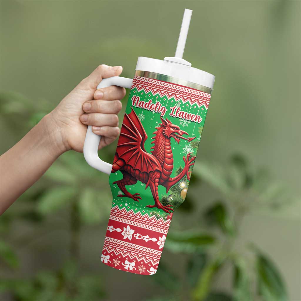 Wales Christmas Tumbler With Handle Welsh Dragon Nadolig Llawen - Wonder Print Shop