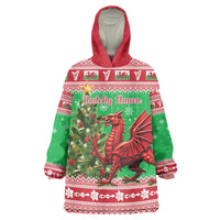 Wales Christmas Wearable Blanket Hoodie Welsh Dragon Nadolig Llawen - Wonder Print Shop