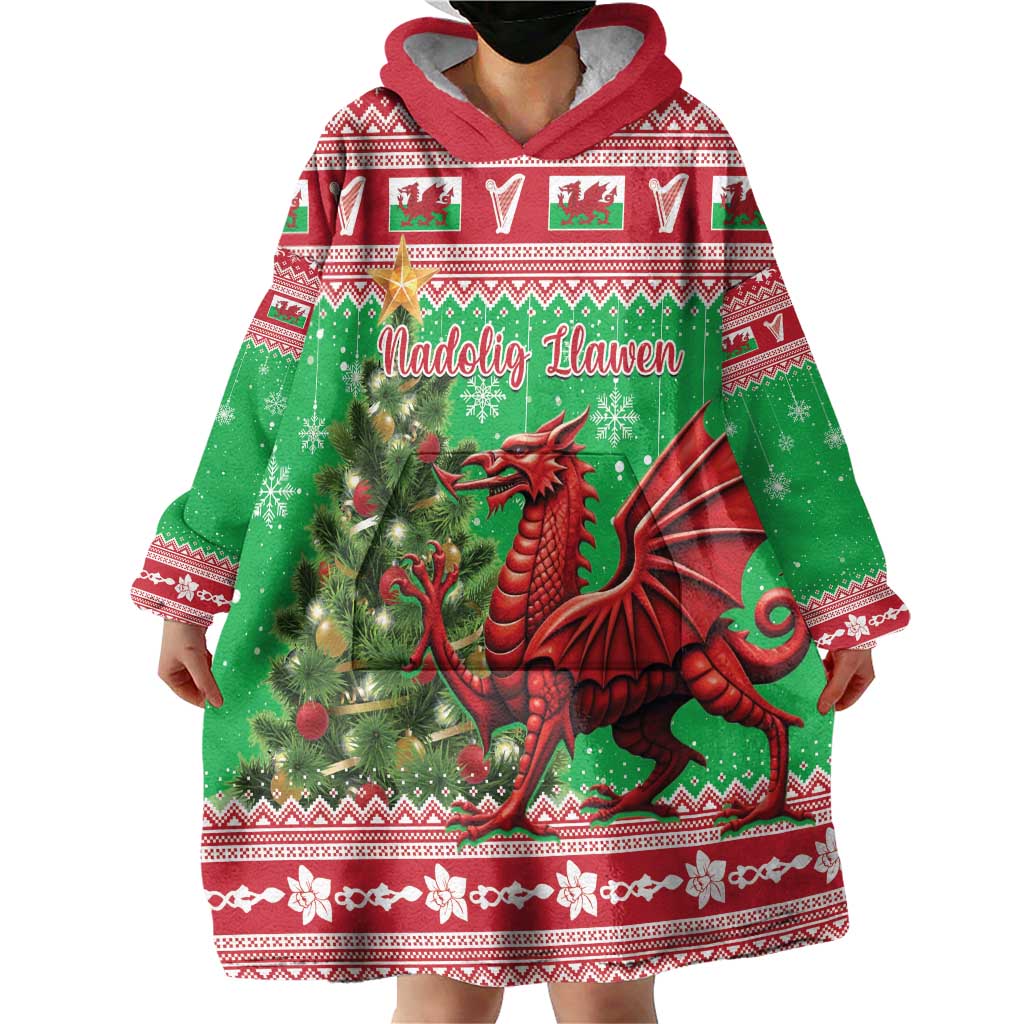 Wales Christmas Wearable Blanket Hoodie Welsh Dragon Nadolig Llawen - Wonder Print Shop