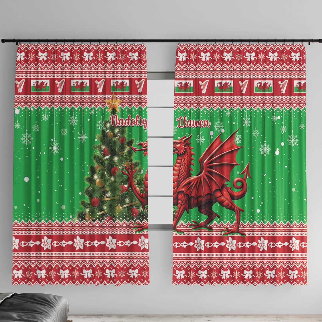 Wales Christmas Window Curtain Welsh Dragon Nadolig Llawen - Wonder Print Shop