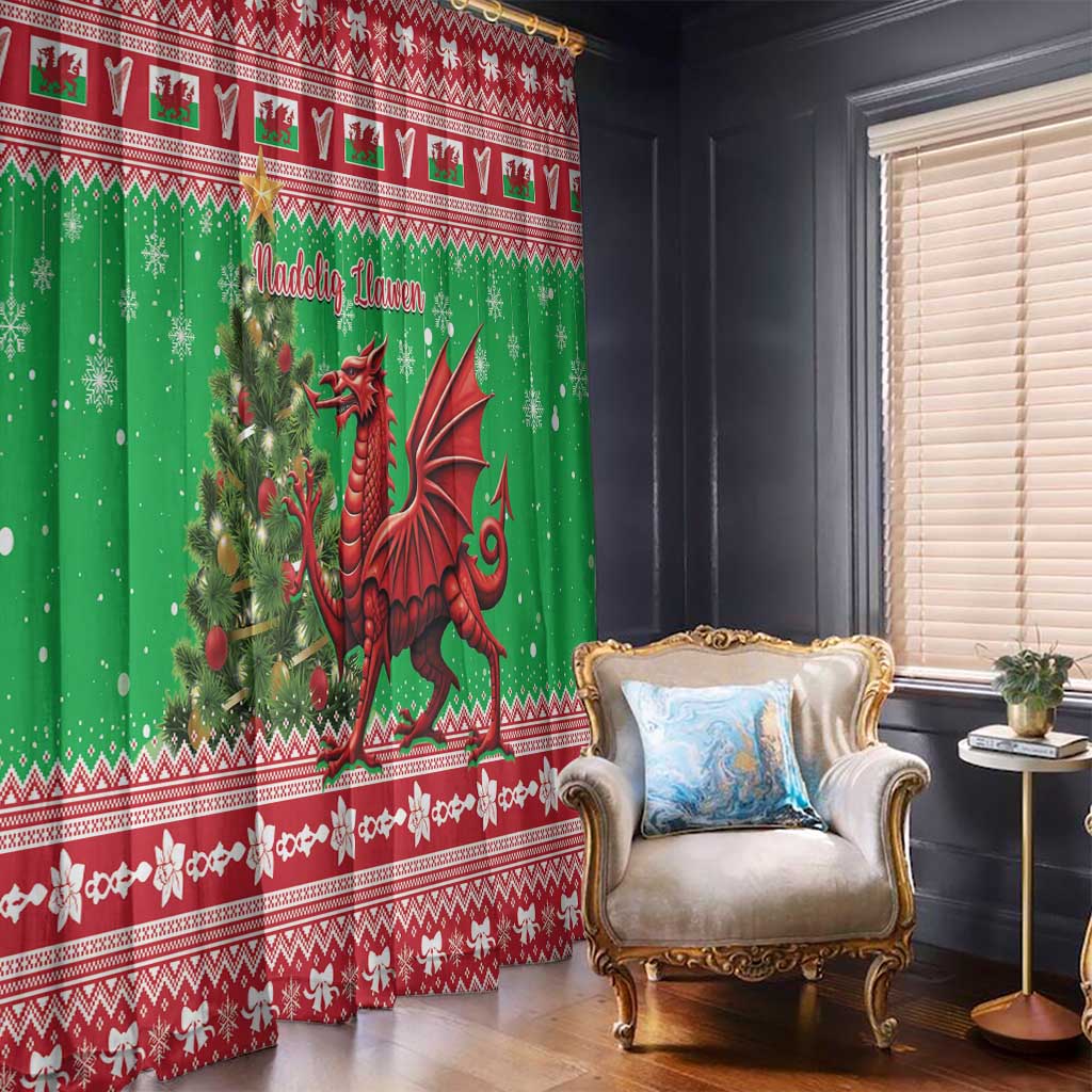 Wales Christmas Window Curtain Welsh Dragon Nadolig Llawen - Wonder Print Shop