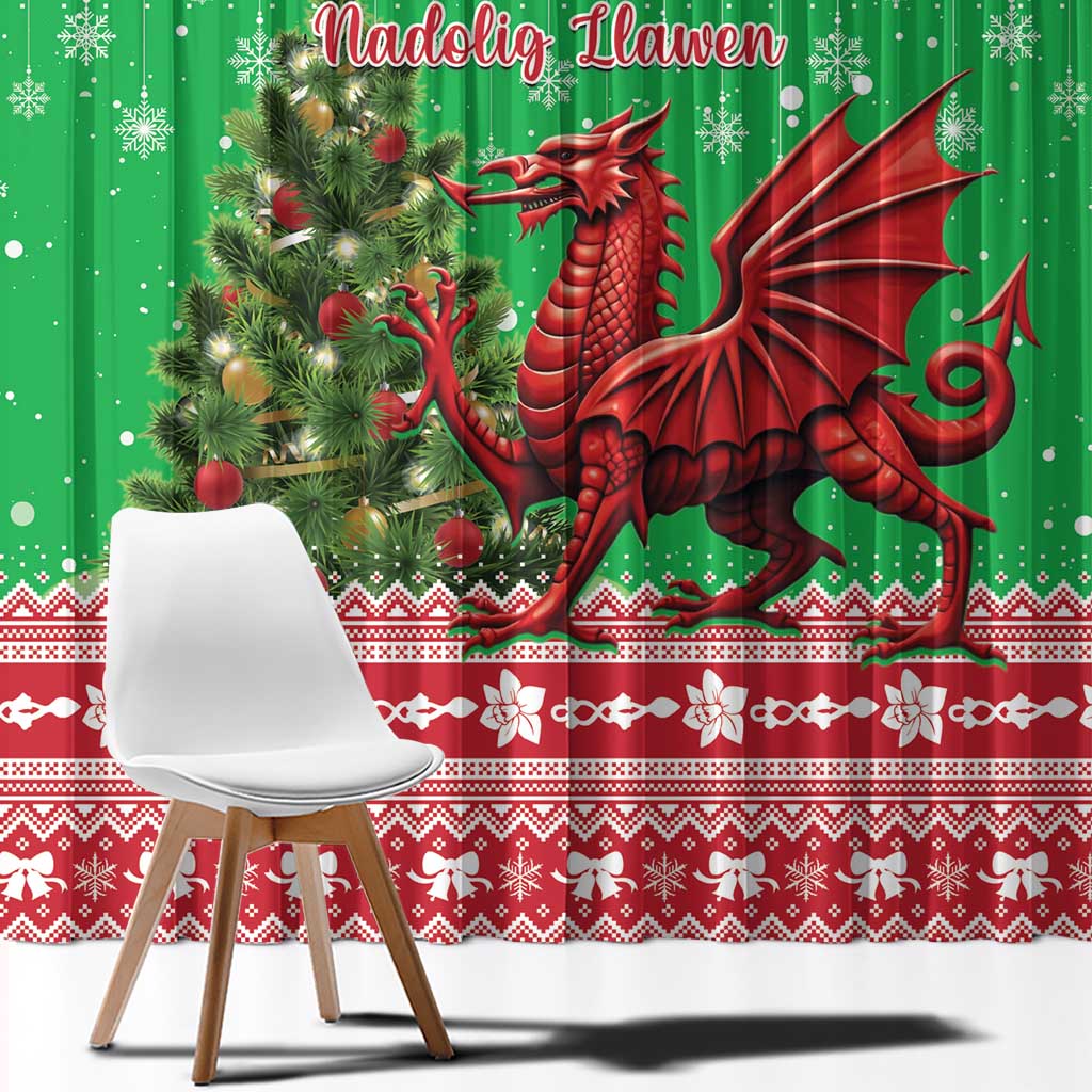 Wales Christmas Window Curtain Welsh Dragon Nadolig Llawen - Wonder Print Shop