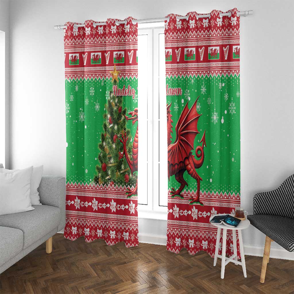 Wales Christmas Window Curtain Welsh Dragon Nadolig Llawen - Wonder Print Shop