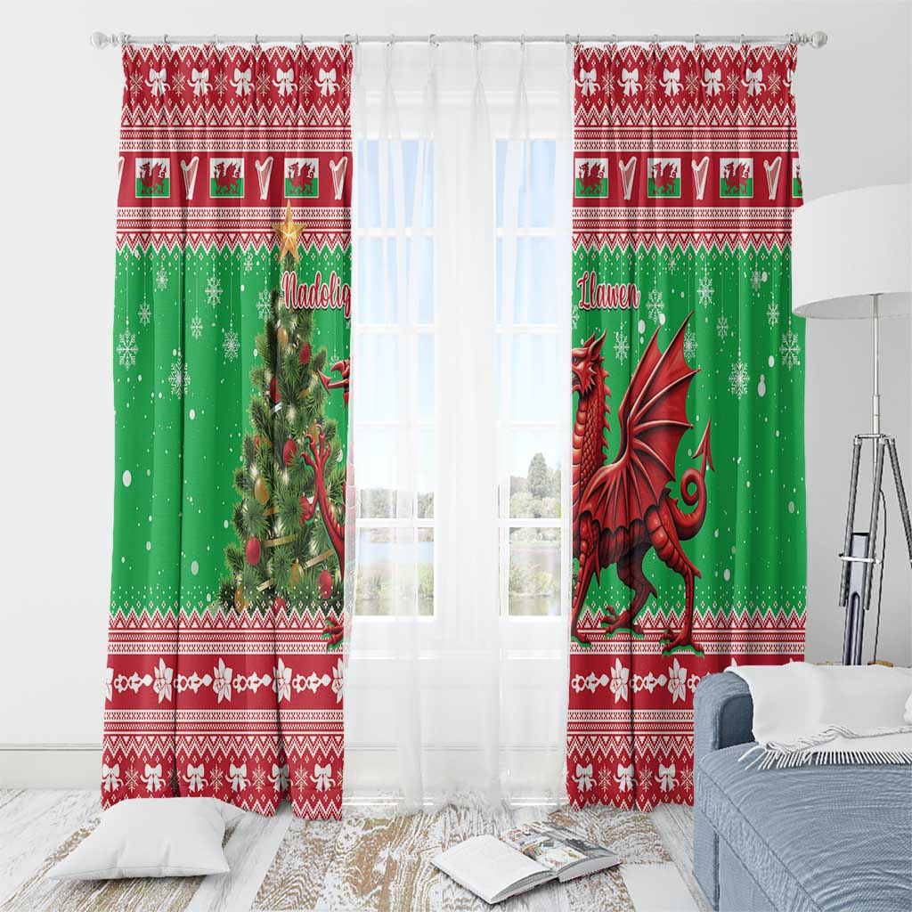 Wales Christmas Window Curtain Welsh Dragon Nadolig Llawen - Wonder Print Shop