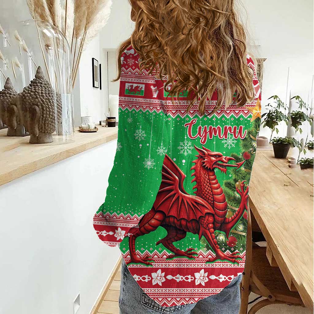 Wales Christmas Women Casual Shirt Welsh Dragon Nadolig Llawen - Wonder Print Shop