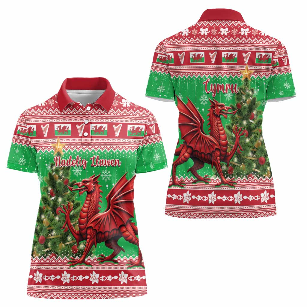 Wales Christmas Women Polo Shirt Welsh Dragon Nadolig Llawen - Wonder Print Shop