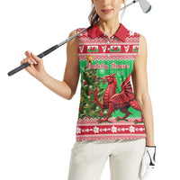 Wales Christmas Women Sleeveless Polo Shirt Welsh Dragon Nadolig Llawen - Wonder Print Shop