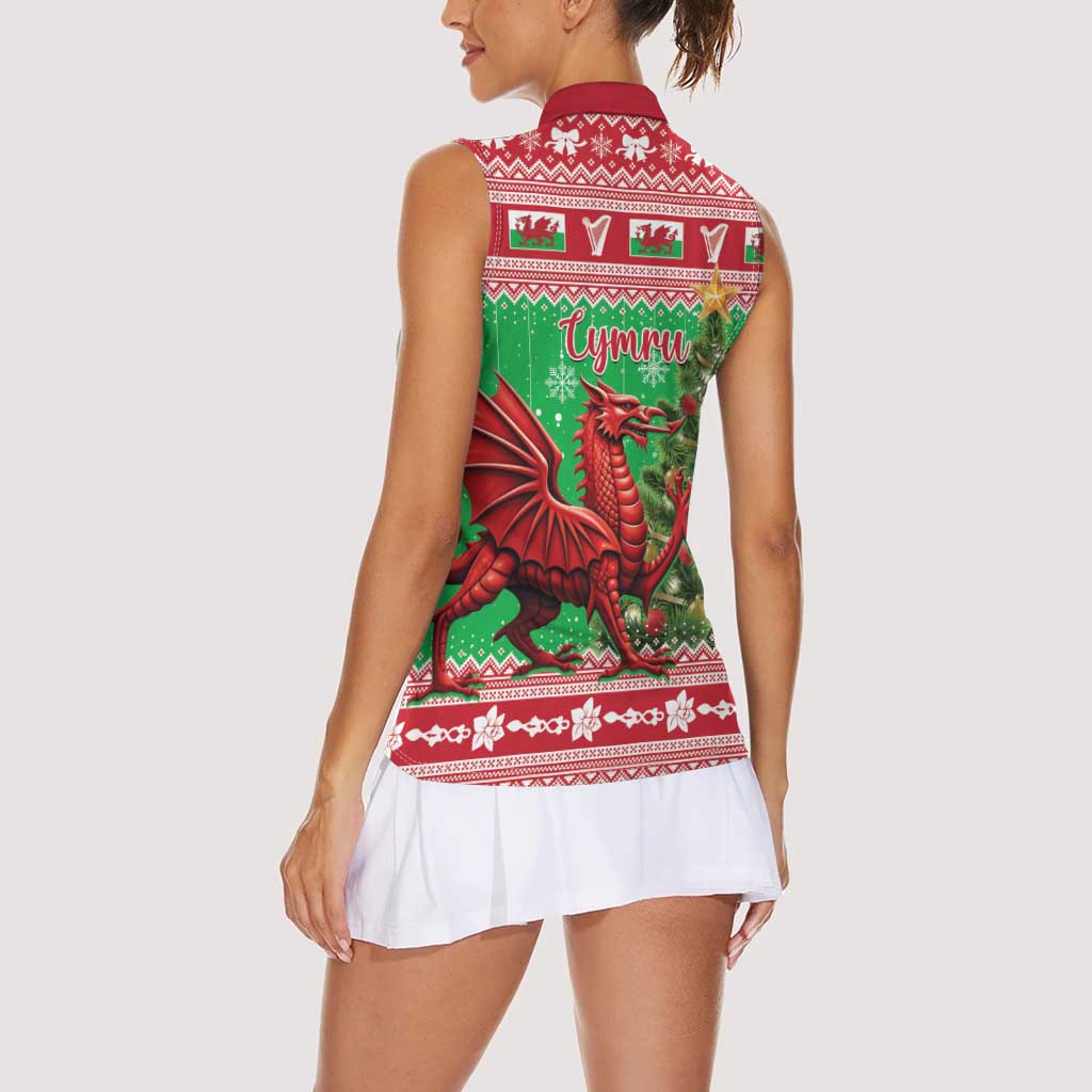 Wales Christmas Women Sleeveless Polo Shirt Welsh Dragon Nadolig Llawen - Wonder Print Shop