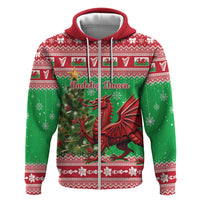 Wales Christmas Zip Hoodie Welsh Dragon Nadolig Llawen - Wonder Print Shop