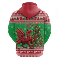 Wales Christmas Zip Hoodie Welsh Dragon Nadolig Llawen - Wonder Print Shop