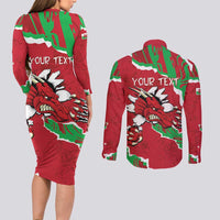 Personalised Wales Couples Matching Long Sleeve Bodycon Dress and Long Sleeve Button Shirt Welsh Dragon - Wonder Print Shop