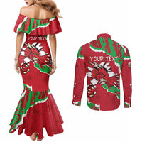 Personalised Wales Couples Matching Mermaid Dress and Long Sleeve Button Shirt Welsh Dragon
