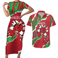 Personalised Wales Couples Matching Short Sleeve Bodycon Dress and Hawaiian Shirt Welsh Dragon - Wonder Print Shop