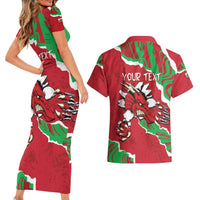 Personalised Wales Couples Matching Short Sleeve Bodycon Dress and Hawaiian Shirt Welsh Dragon - Wonder Print Shop