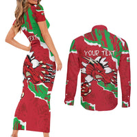 Personalised Wales Couples Matching Short Sleeve Bodycon Dress and Long Sleeve Button Shirt Welsh Dragon - Wonder Print Shop