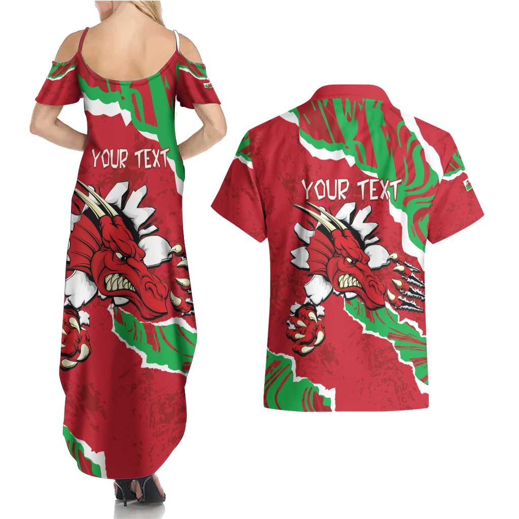 Personalised Wales Couples Matching Summer Maxi Dress and Hawaiian Shirt Welsh Dragon - Wonder Print Shop