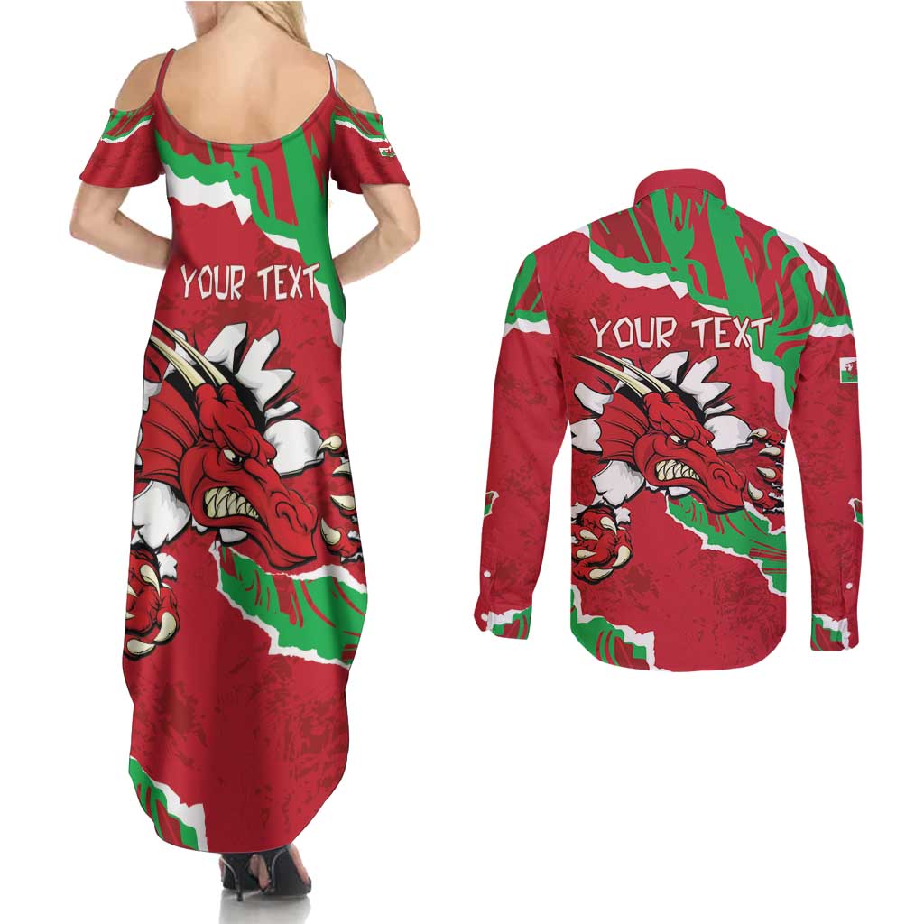 Personalised Wales Couples Matching Summer Maxi Dress and Long Sleeve Button Shirt Welsh Dragon - Wonder Print Shop