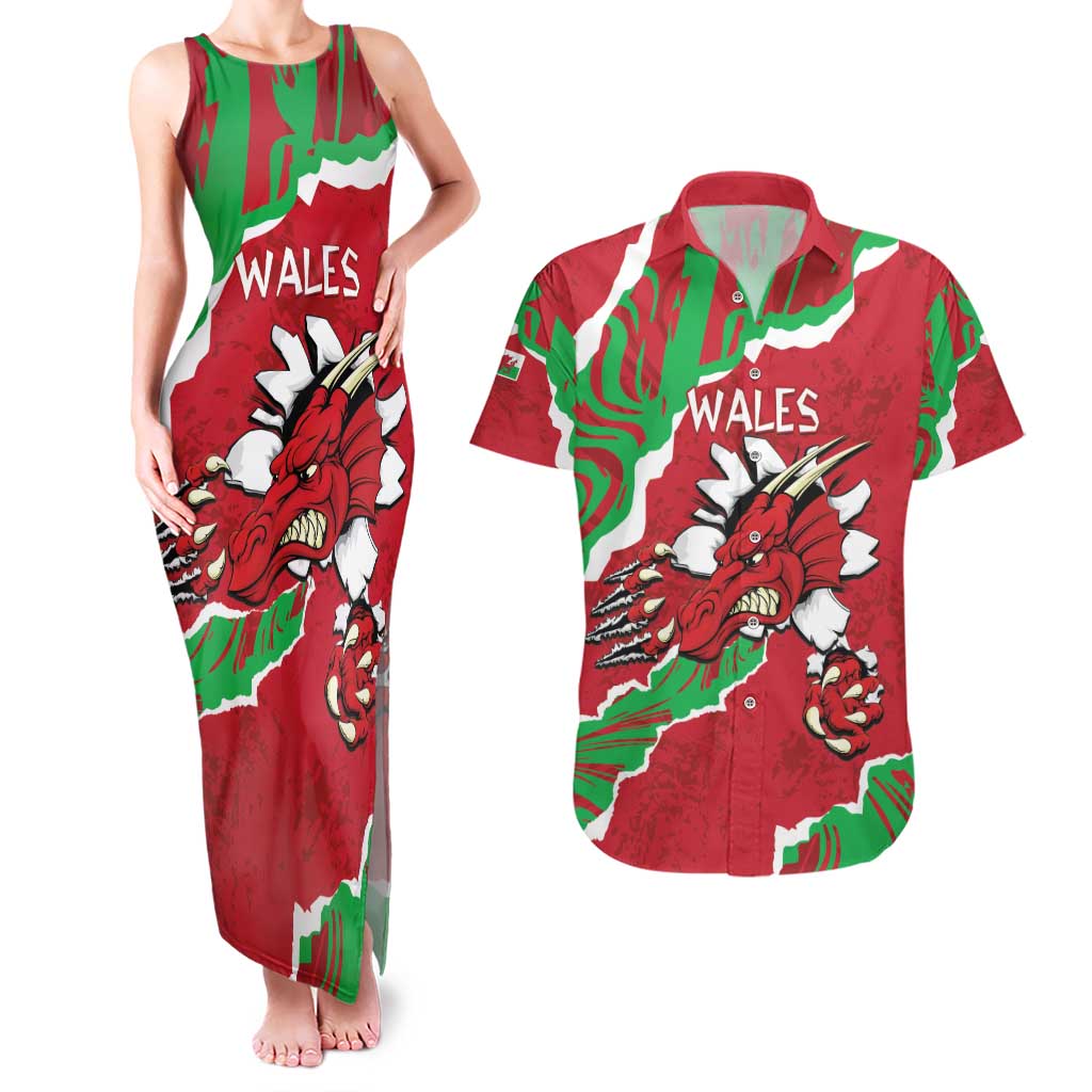 Personalised Wales Couples Matching Tank Maxi Dress and Hawaiian Shirt Welsh Dragon - Wonder Print Shop