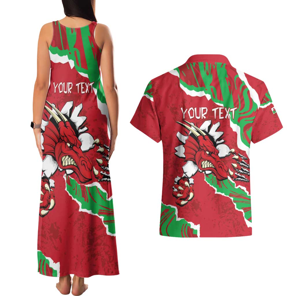 Personalised Wales Couples Matching Tank Maxi Dress and Hawaiian Shirt Welsh Dragon - Wonder Print Shop