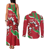 Personalised Wales Couples Matching Tank Maxi Dress and Long Sleeve Button Shirt Welsh Dragon - Wonder Print Shop