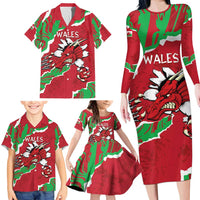 Personalised Wales Family Matching Long Sleeve Bodycon Dress and Hawaiian Shirt Welsh Dragon - Wonder Print Shop