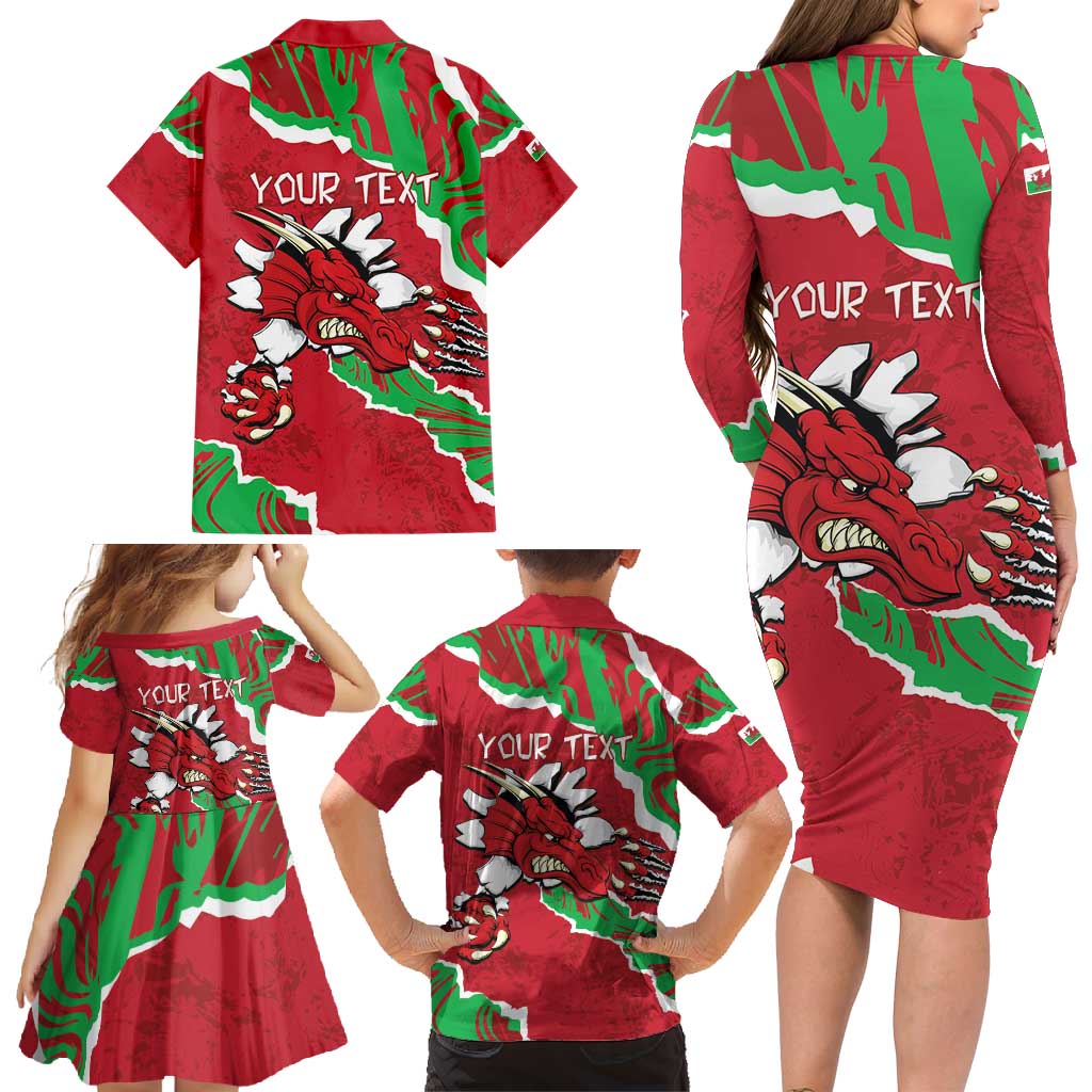 Personalised Wales Family Matching Long Sleeve Bodycon Dress and Hawaiian Shirt Welsh Dragon - Wonder Print Shop