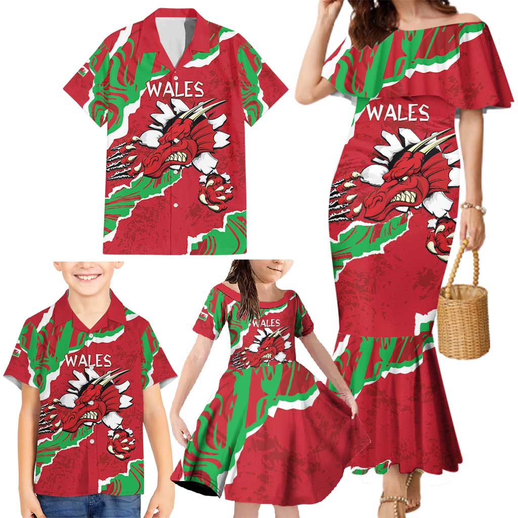 Personalised Wales Family Matching Mermaid Dress and Hawaiian Shirt Welsh Dragon - Wonder Print Shop