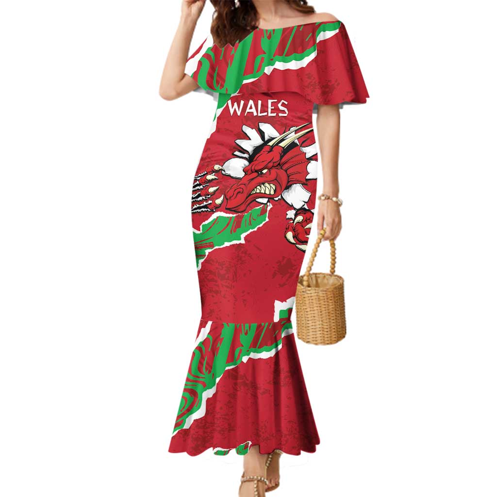 Personalised Wales Family Matching Mermaid Dress and Hawaiian Shirt Welsh Dragon - Wonder Print Shop