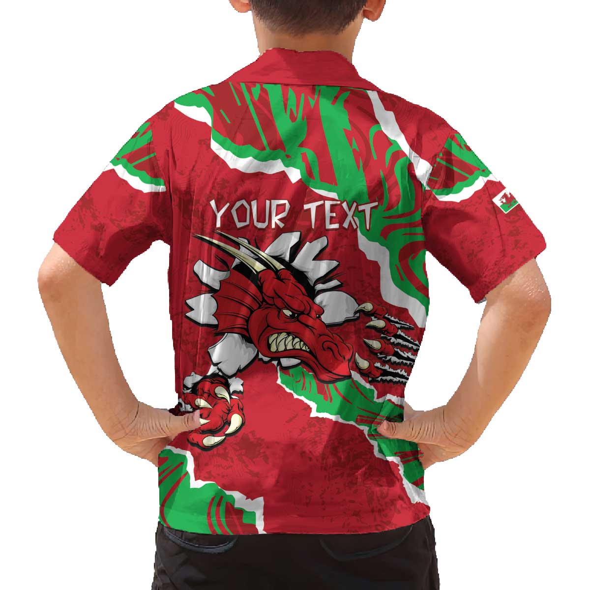 Personalised Wales Family Matching Off The Shoulder Long Sleeve Dress and Hawaiian Shirt Welsh Dragon - Wonder Print Shop