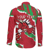 Personalised Wales Family Matching Off The Shoulder Long Sleeve Dress and Hawaiian Shirt Welsh Dragon - Wonder Print Shop
