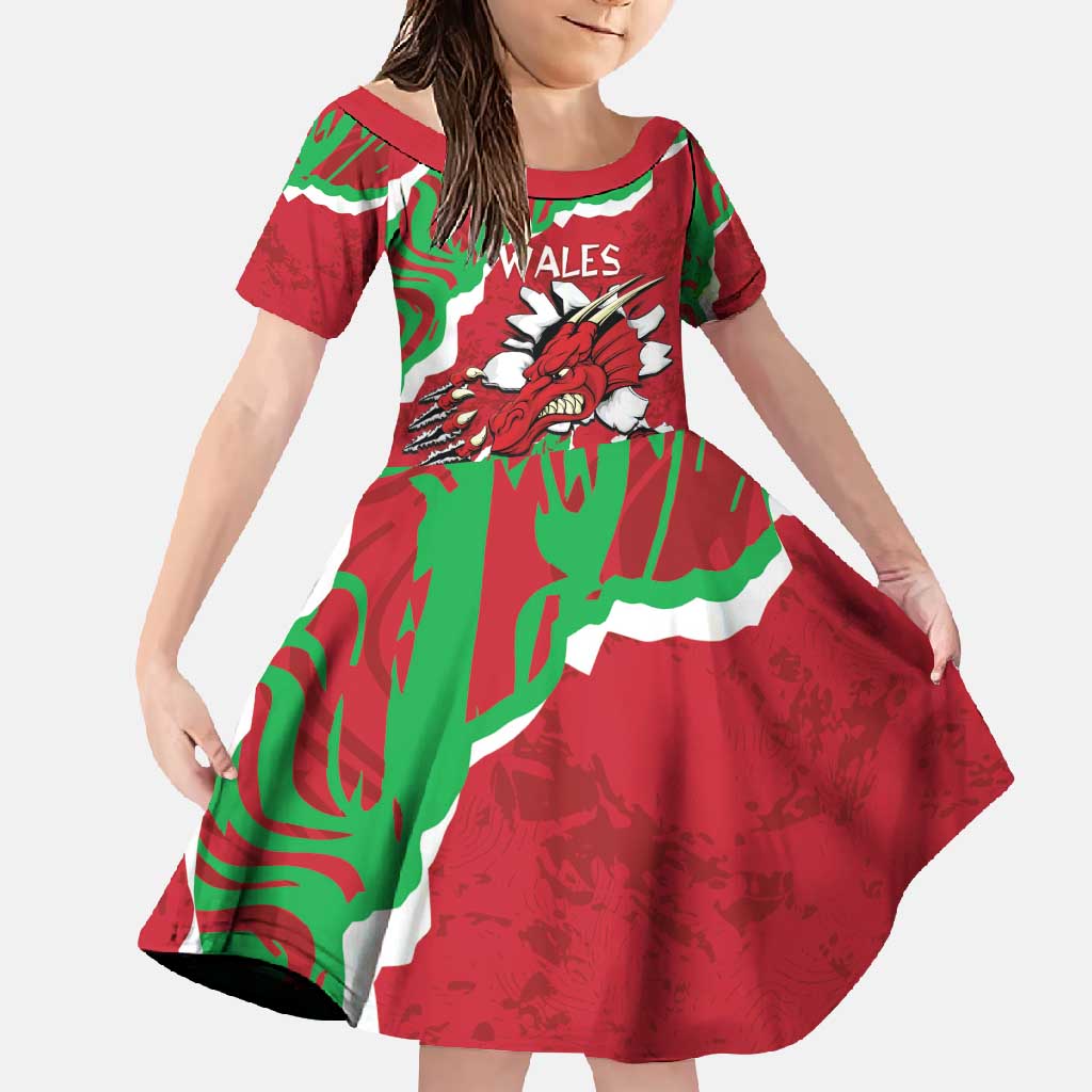 Personalised Wales Family Matching Off Shoulder Maxi Dress and Hawaiian Shirt Welsh Dragon - Wonder Print Shop