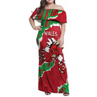 Personalised Wales Family Matching Off Shoulder Maxi Dress and Hawaiian Shirt Welsh Dragon - Wonder Print Shop