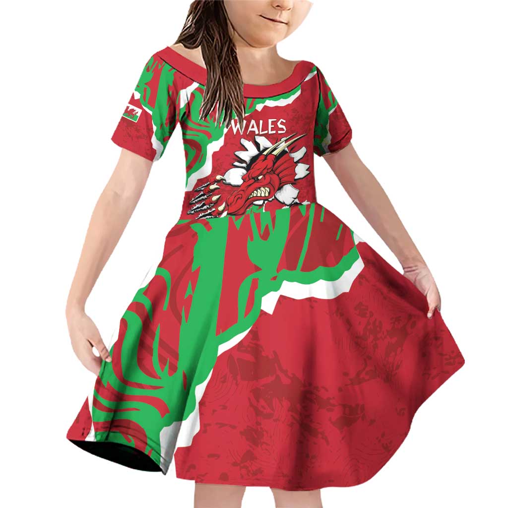 Personalised Wales Family Matching Off Shoulder Short Dress and Hawaiian Shirt Welsh Dragon - Wonder Print Shop