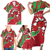 Personalised Wales Family Matching Short Sleeve Bodycon Dress and Hawaiian Shirt Welsh Dragon - Wonder Print Shop