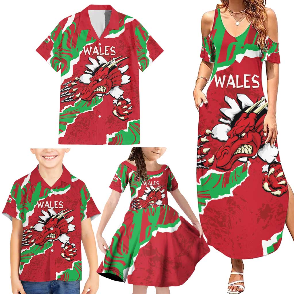 Personalised Wales Family Matching Summer Maxi Dress and Hawaiian Shirt Welsh Dragon - Wonder Print Shop