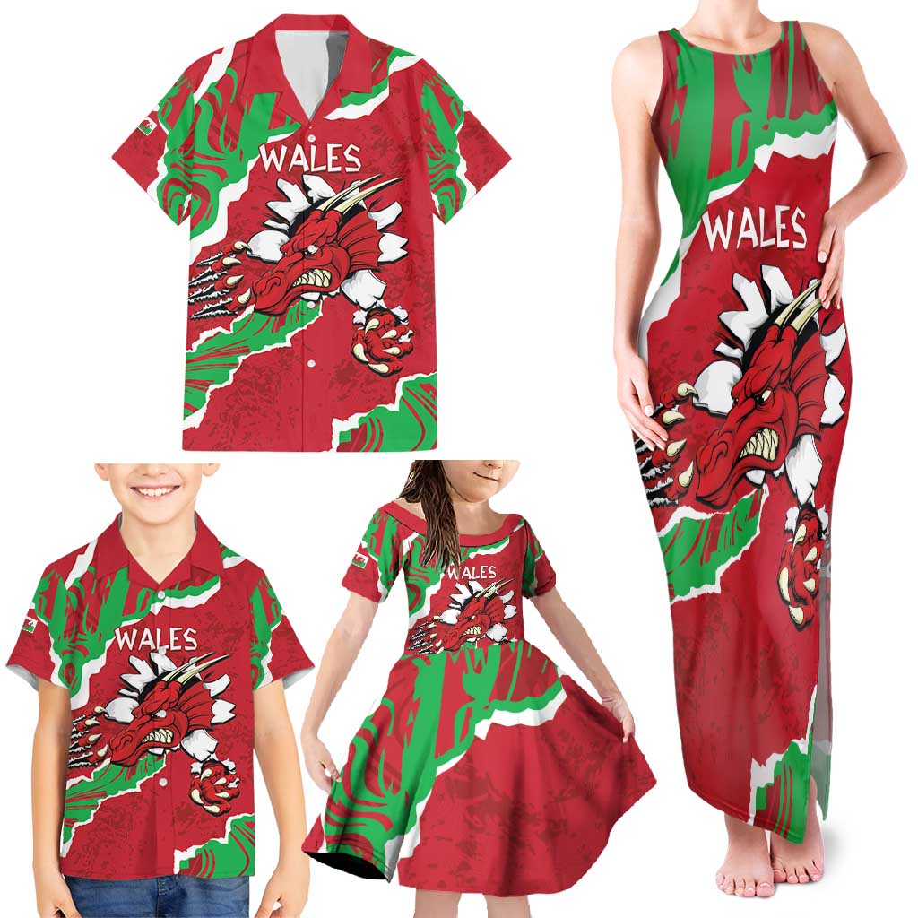 Personalised Wales Family Matching Tank Maxi Dress and Hawaiian Shirt Welsh Dragon - Wonder Print Shop