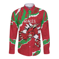 Personalised Wales Long Sleeve Button Shirt Welsh Dragon - Wonder Print Shop