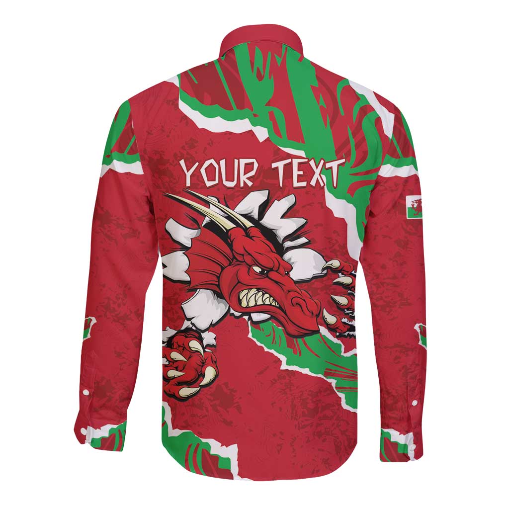 Personalised Wales Long Sleeve Button Shirt Welsh Dragon - Wonder Print Shop