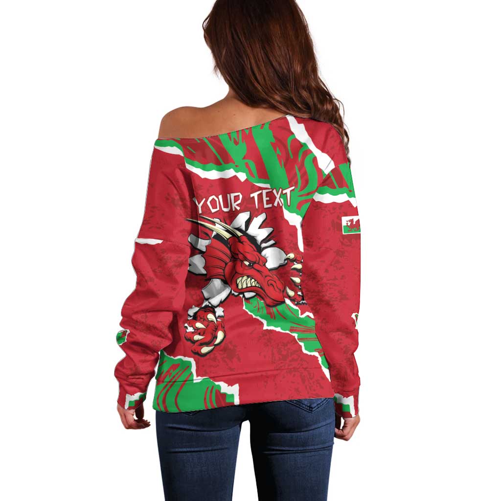 Personalised Wales Off Shoulder Sweater Welsh Dragon - Wonder Print Shop