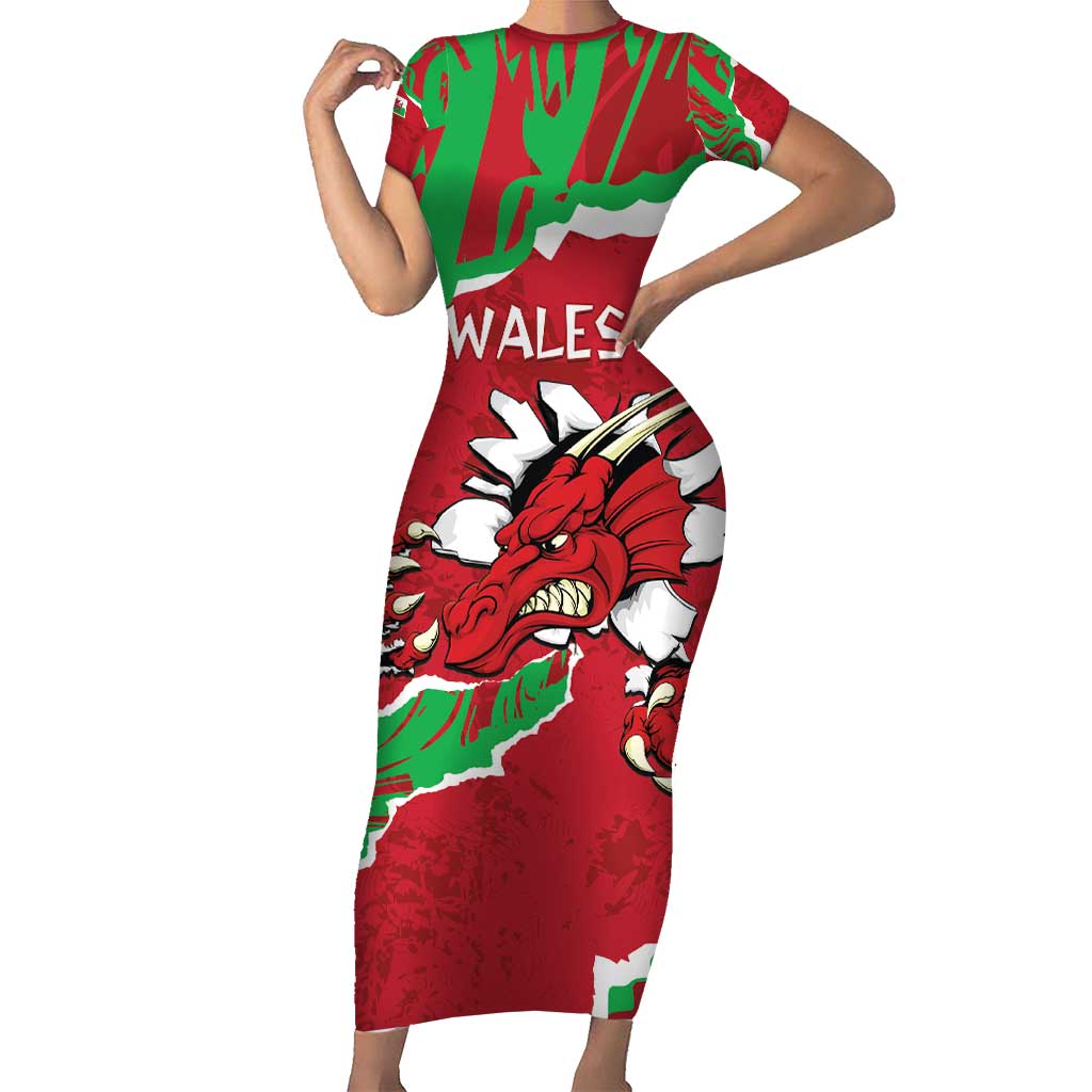Personalised Wales Short Sleeve Bodycon Dress Welsh Dragon - Wonder Print Shop