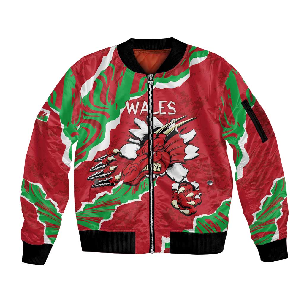 Personalised Wales Sleeve Zip Bomber Jacket Welsh Dragon - Wonder Print Shop