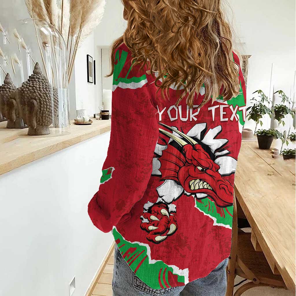 Personalised Wales Women Casual Shirt Welsh Dragon - Wonder Print Shop