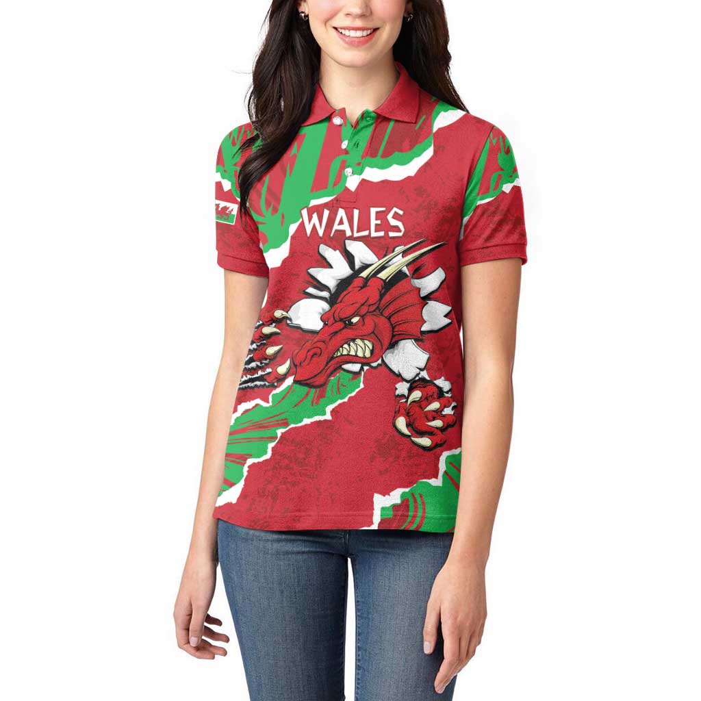 Personalised Wales Women Polo Shirt Welsh Dragon - Wonder Print Shop