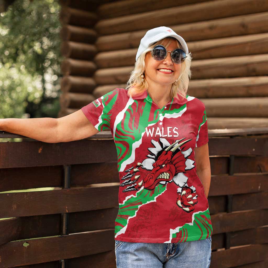 Personalised Wales Women Polo Shirt Welsh Dragon - Wonder Print Shop
