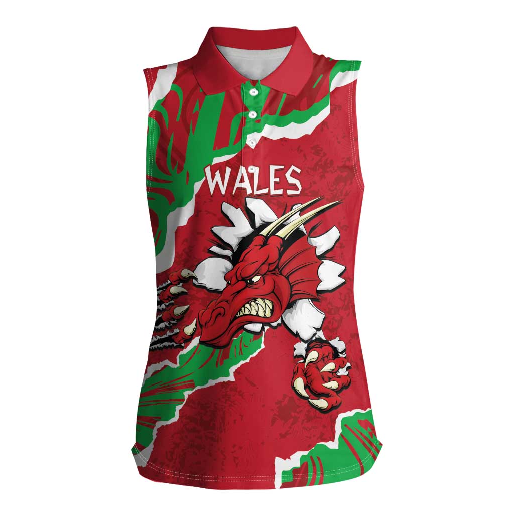 Personalised Wales Women Sleeveless Polo Shirt Welsh Dragon - Wonder Print Shop