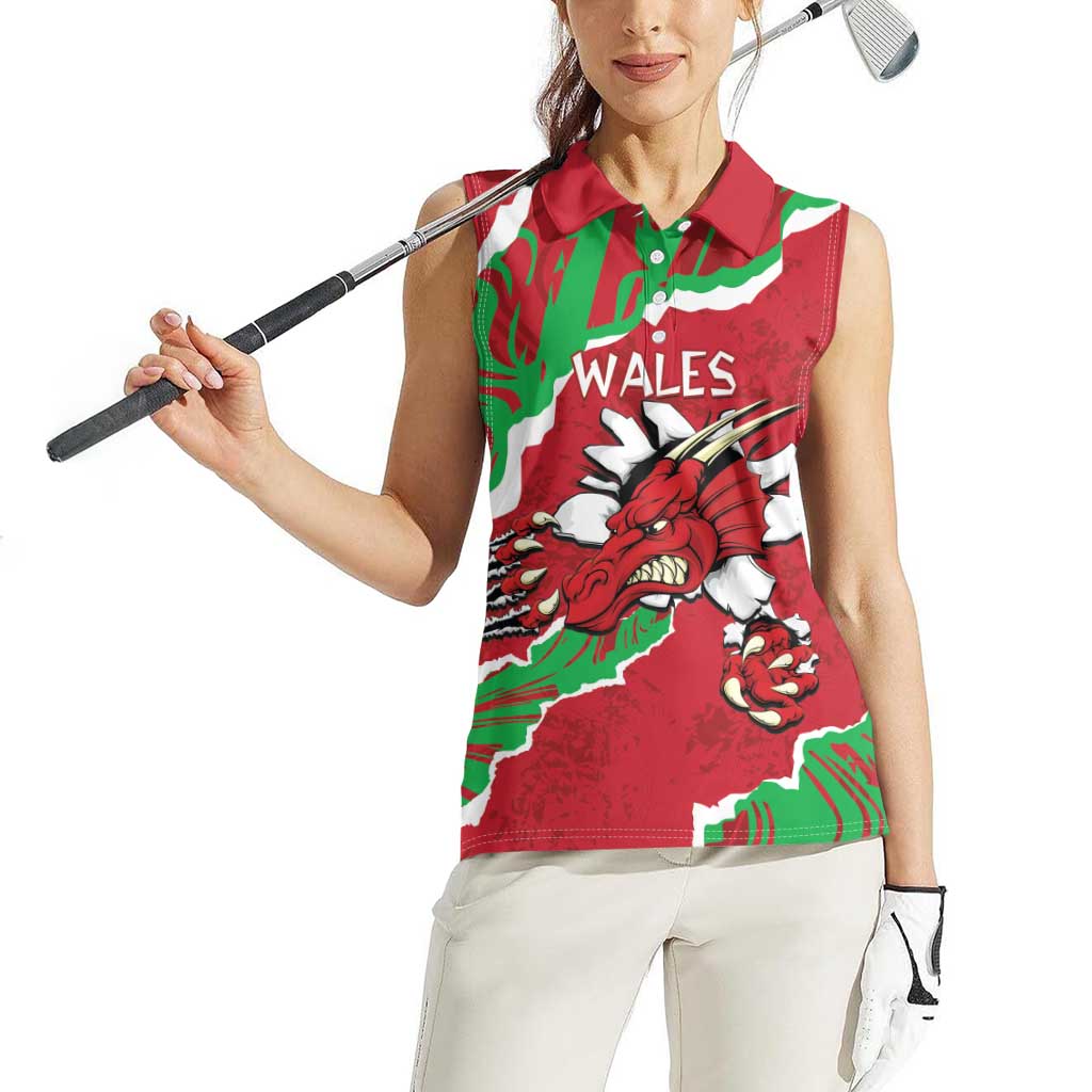Personalised Wales Women Sleeveless Polo Shirt Welsh Dragon - Wonder Print Shop