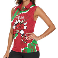 Personalised Wales Women Sleeveless Polo Shirt Welsh Dragon - Wonder Print Shop