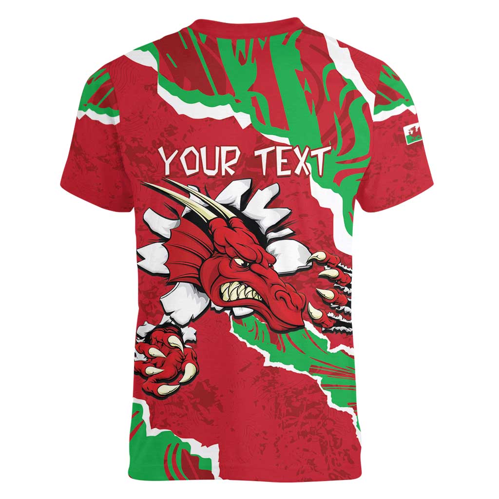 Personalised Wales Women V-Neck T-Shirt Welsh Dragon - Wonder Print Shop
