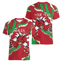 Personalised Wales Women V-Neck T-Shirt Welsh Dragon - Wonder Print Shop